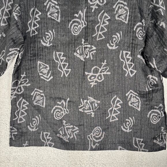 Chicos Top Women’s Size 2 (L) Black Linen Blend Artsy Boho‎ Artistic Abstract - Picture 13 of 14